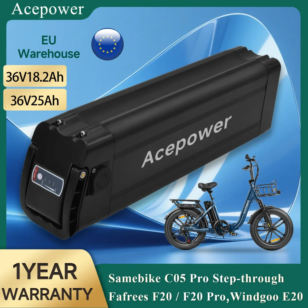 Batterie lithium 36 V pour vélo électrique, 18,2 ou 25 Ah