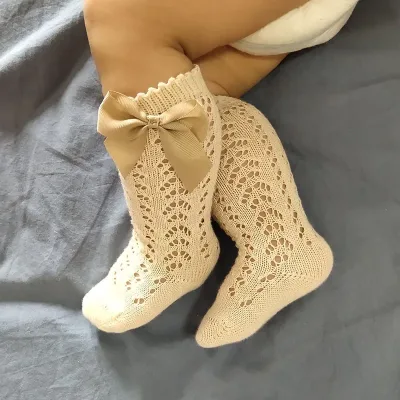 Chaussettes bébé fille en coton avec nœud