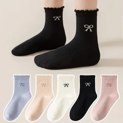 Chaussettes mi-mollet à nœuds en dentelle pour fille – image 2