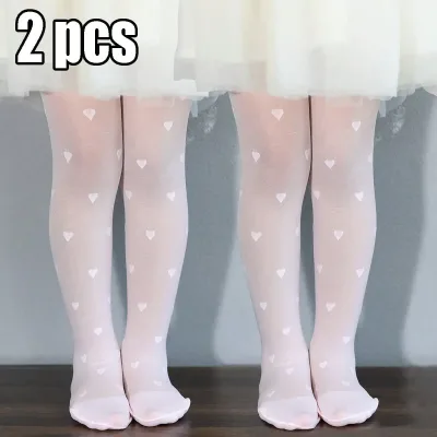 Collants blancs fins à motif de cœur pour fille