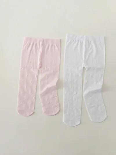 Collants blancs fins à motif de cœur pour fille – image 2