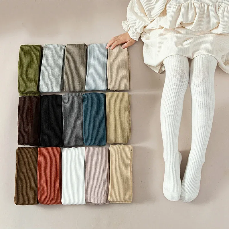 Collants unis pour fille, coton, automne