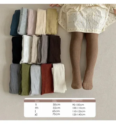 Collants unis pour fille, coton, automne – image 3