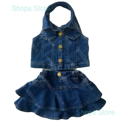 Ensemble jean fille, haut sans manches et jupe
