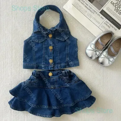 Ensemble jean fille, haut sans manches et jupe – image 2