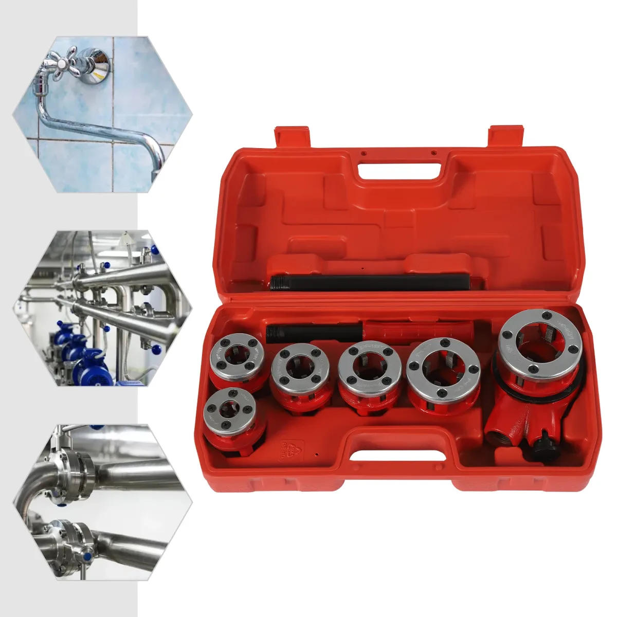 Kit de filière à cliquet pour tuyaux, 6 matrices