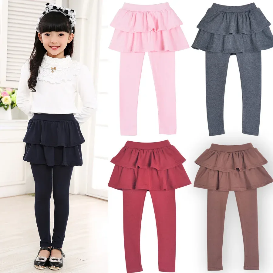Legging uni pour fille, faux pantalon-jupe