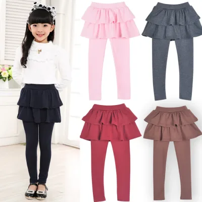 Legging uni pour fille, faux pantalon-jupe