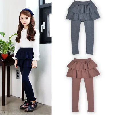 Legging uni pour fille, faux pantalon-jupe – image 2