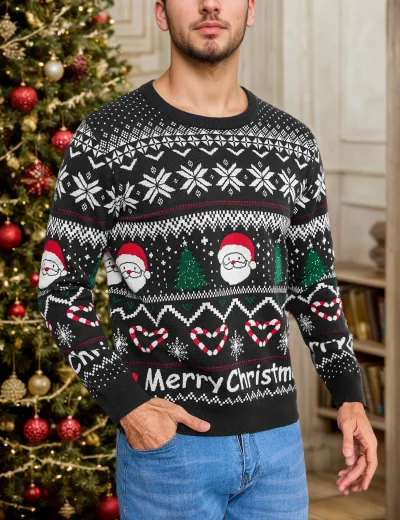 Pull de Noël homme en maille motif renne – image 3