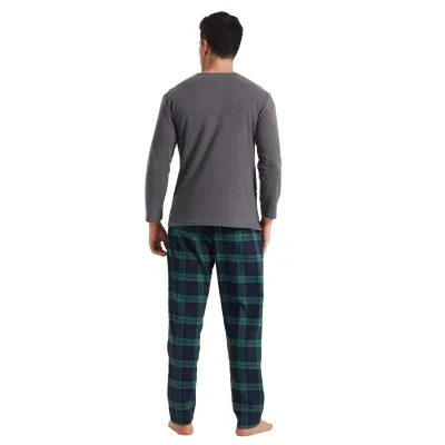 Pyjama homme à carreaux, col Henley, manches longues – image 3